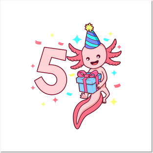 I am 5 with axolotl - girl birthday 5 years old Posters and Art